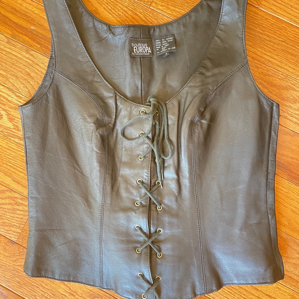 Newport News Black Leather Lace-Up Vest